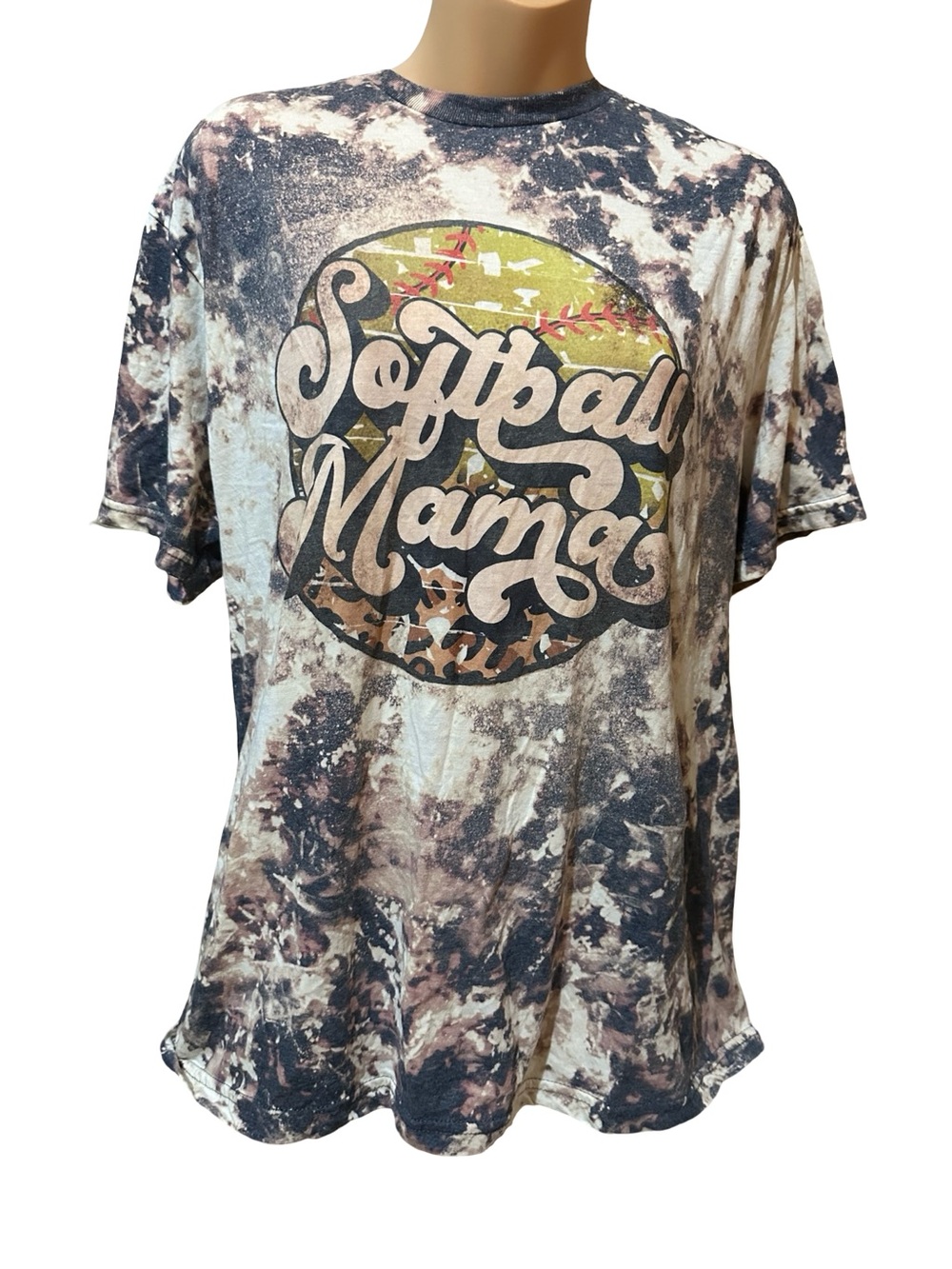 Gildan Tie-Dye Softball Mama Graphic Tee - Black, Cream, Brown Sporty Fall Lg